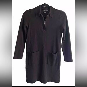 Andrea Jovine Classic Black Sweater Dress with Pockets Size  L 100% Wool laine
